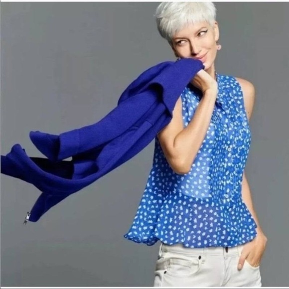 Cabi Electric Blue Tulip Sheer Blouse - Picture 1 of 5